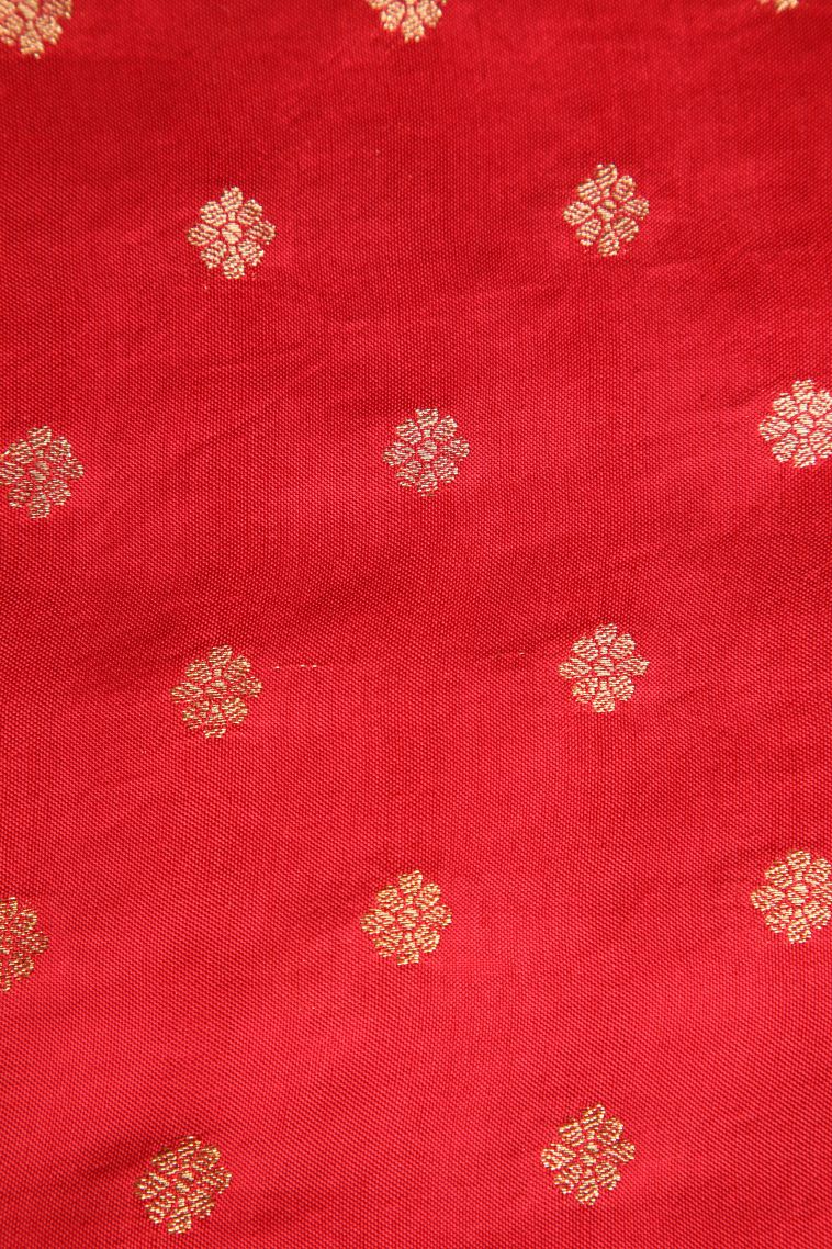 Rose  Red Banaras Sarees with Gold Zari Checks And Puttas view 3