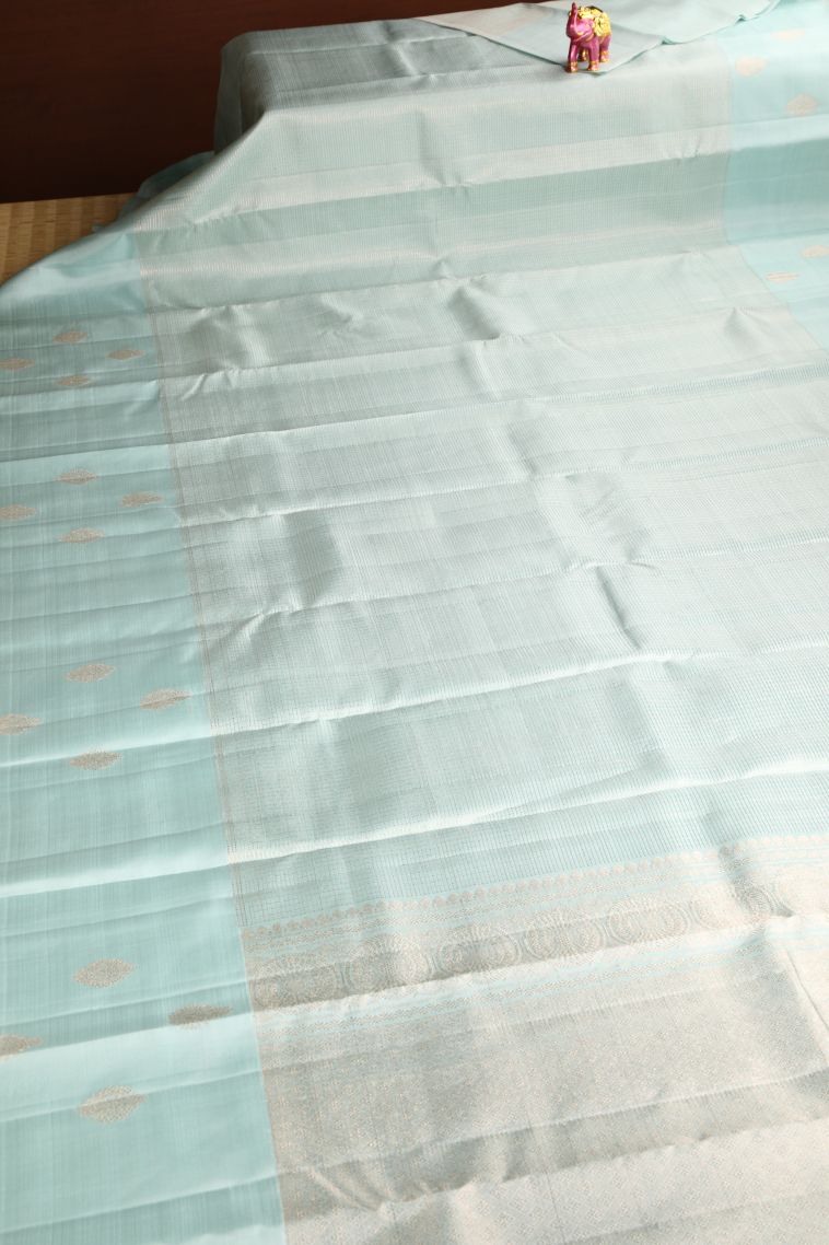 Pistachio Green Kanchipuram Silk Sarees with Gold Zari Checks view 2