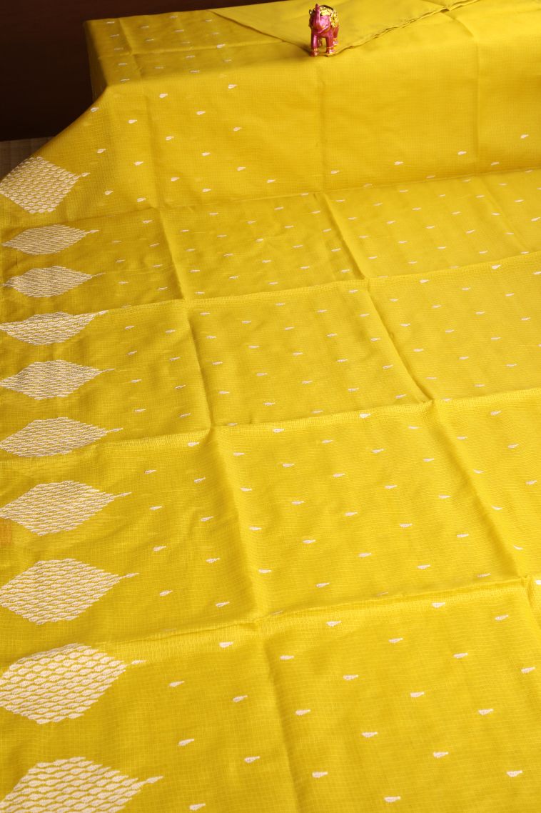 Lemon Yellow Manipuri Cotton Sarees with Without Zari Zari Puttas view 2