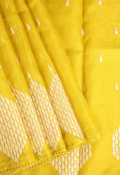 Lemon Yellow Manipuri Cotton Sarees with Without Zari Zari Puttas