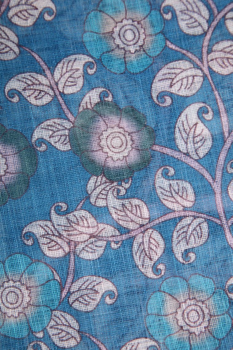 Cerulean Blue Linen Saree with Without Zari Zari Pathik Motifs view 3