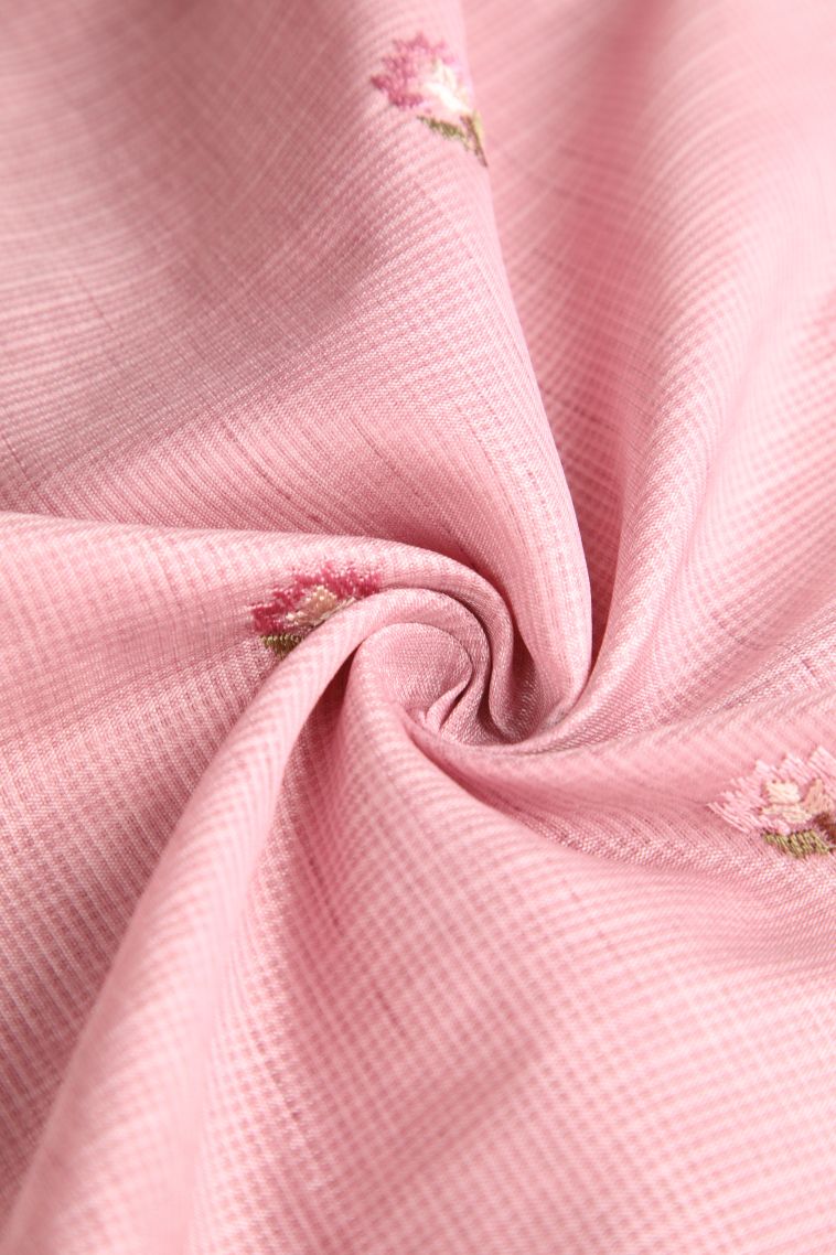 Lemonade Pink Jute Sarees with Gold Zari Floral Puttas Embroidary view 4