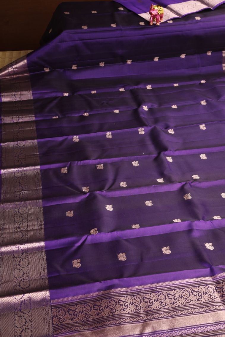 Viola Purple Soft Silk Saree with Gold Zari Peacock Motifs view 2