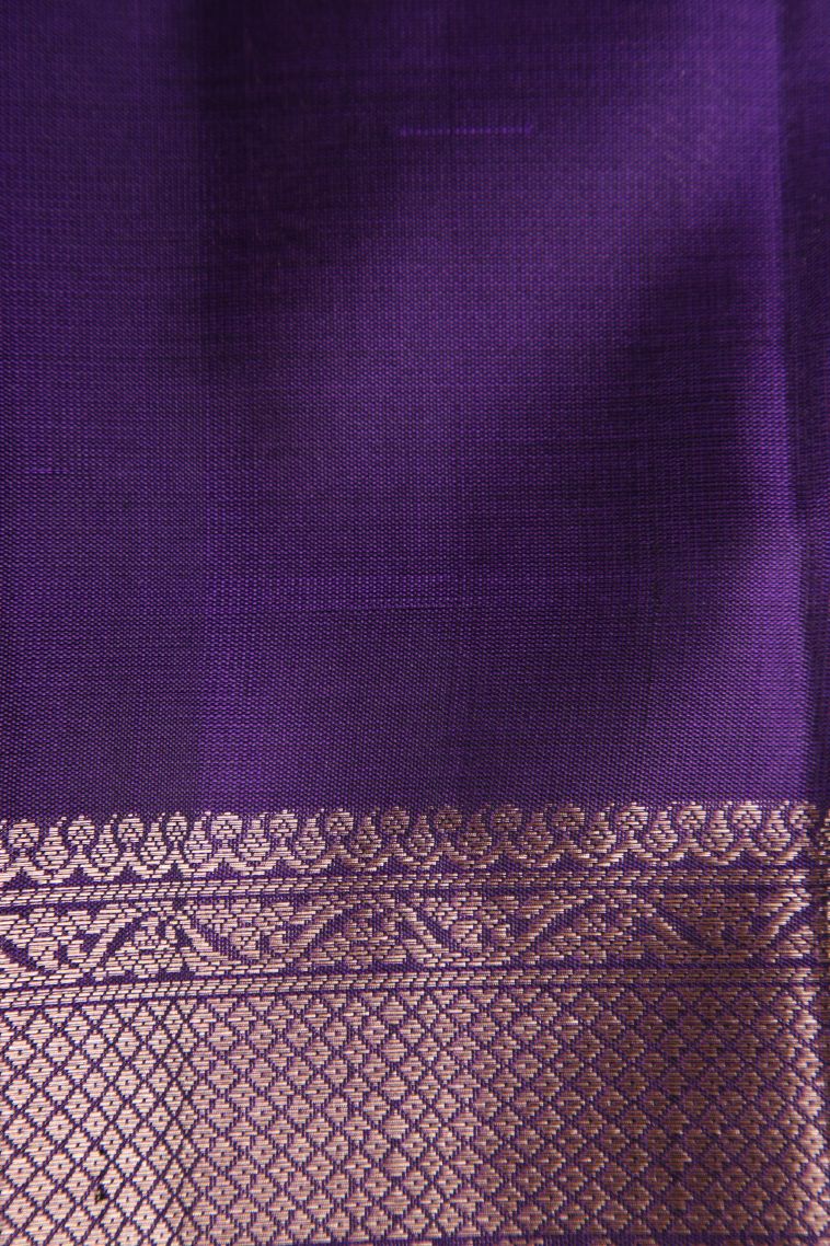 Viola Purple Soft Silk Saree with Gold Zari Peacock Motifs view 3