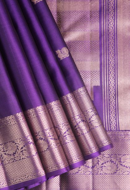 Viola Purple Soft Silk Saree with Gold Zari Peacock Motifs