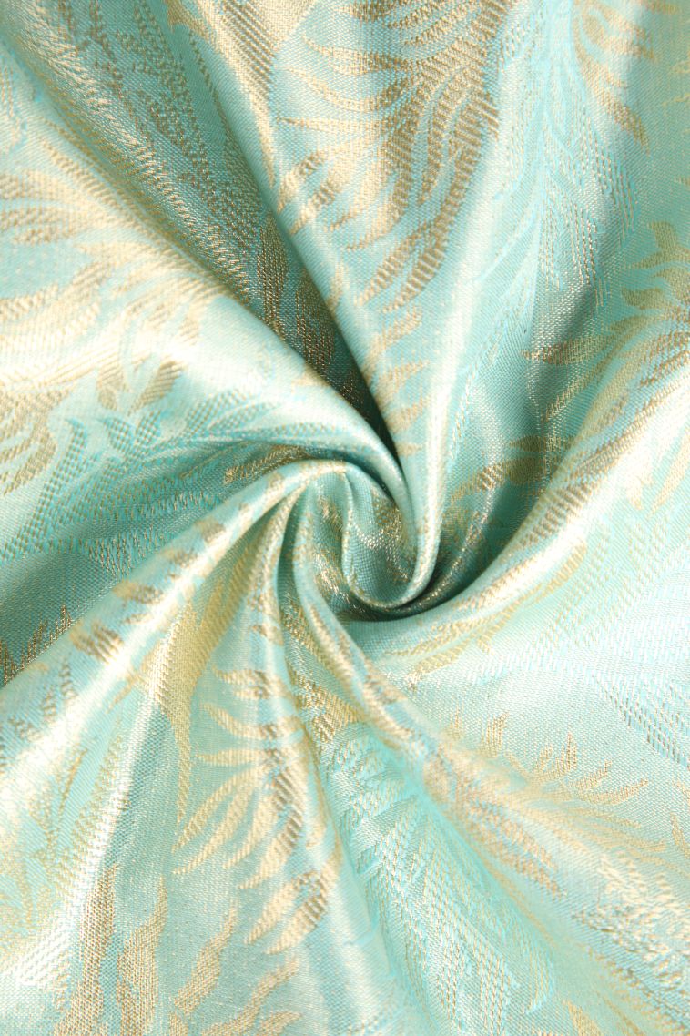 Pistachio Green Apoorva Silk Sarees with Gold And Silver Zari Leaf Pattern view 4