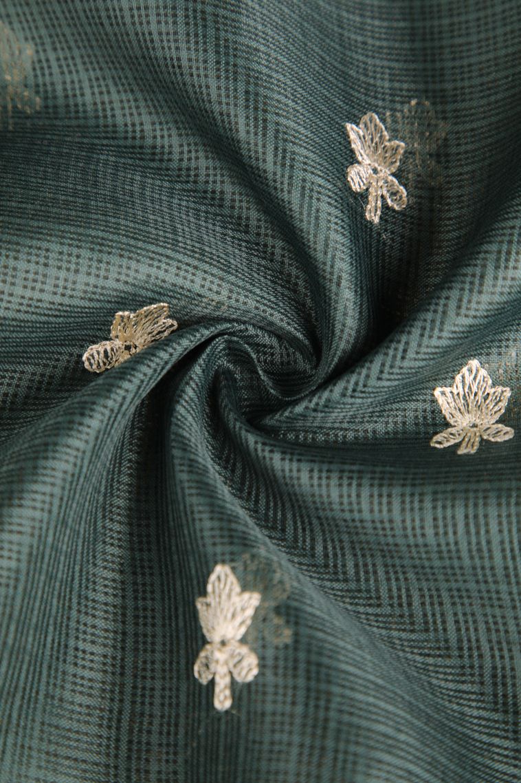 Seaweed Green Manipuri Cotton Sarees with Without Zari Zari Floral Puttas view 4