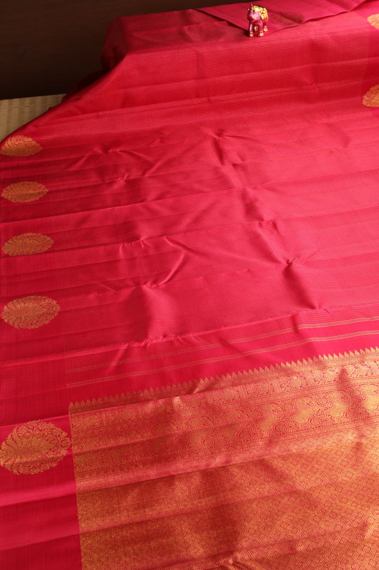 Strawberry Pink Kanchipuram Silk Sarees with Gold Zari Buttis (small Dots Or Motifs) view 2
