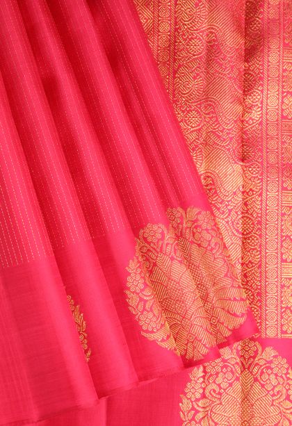 Strawberry Pink Kanchipuram Silk Sarees with Gold Zari Buttis (small Dots Or Motifs)