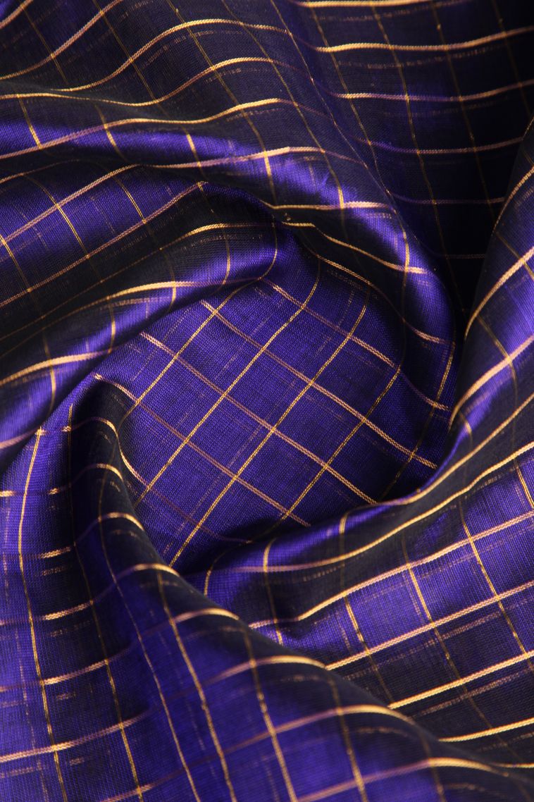 Azure Blue Silk Cotton with Gold Zari Checks view 4