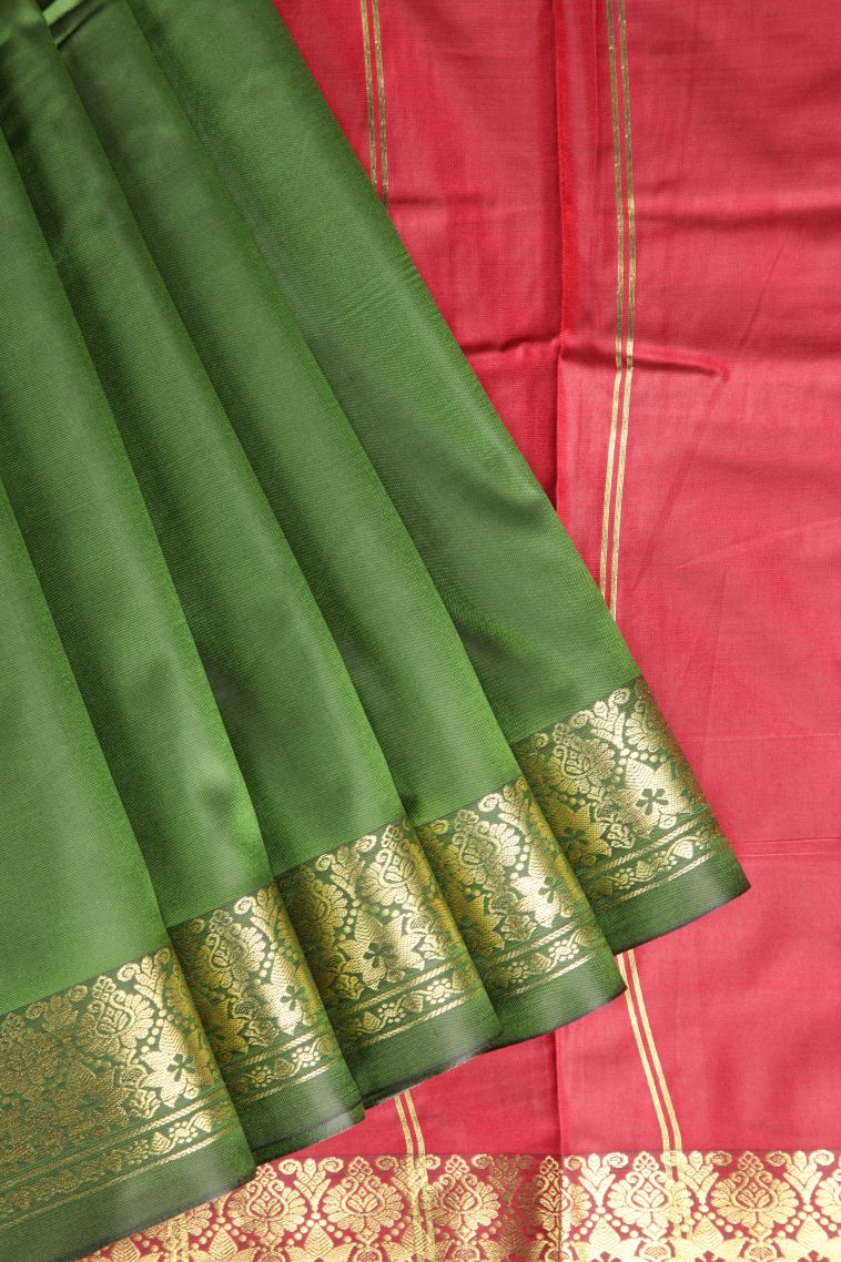 Moccon Green Apoorva Silk Sarees with Gold Zari Plain view 1