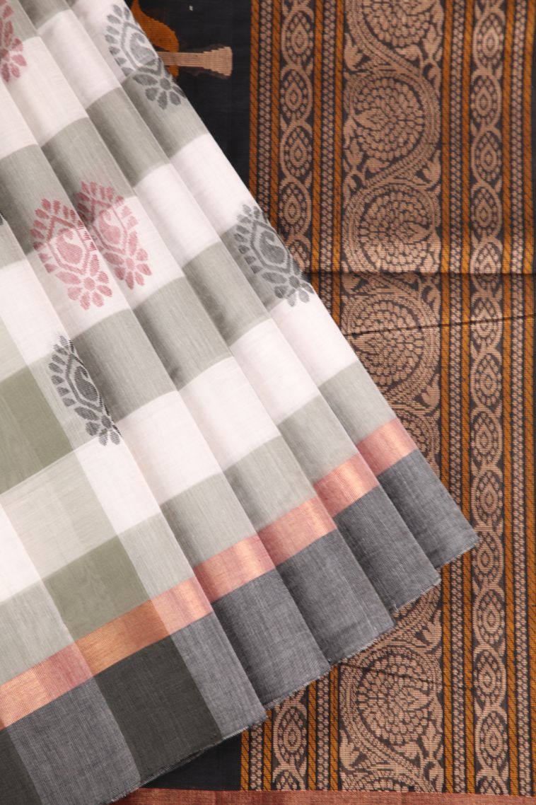 Cotton White Pure Handloom Kovai Cotton with Without Zari Zari Checks view 1