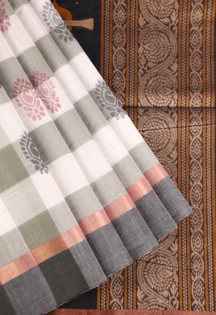 Cotton White Pure Handloom Kovai Cotton with Without Zari Zari Checks