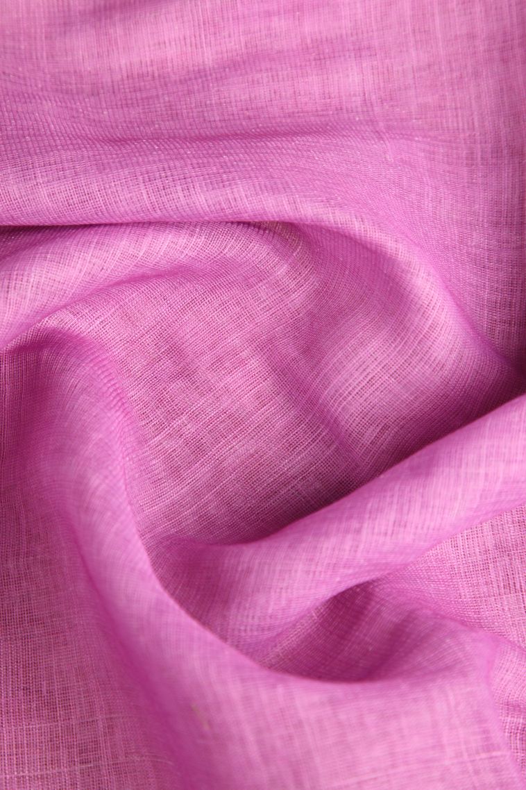 Lean Pink Linen Saree with Gold Zari Plain view 4