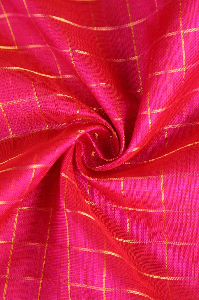 Punch Pink Silk Cotton with Gold Zari Checks view 4