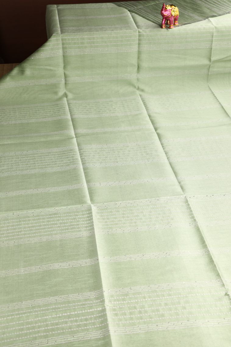 Pistachio Green Jute Sarees with Thread Zari Thred Weaving view 2