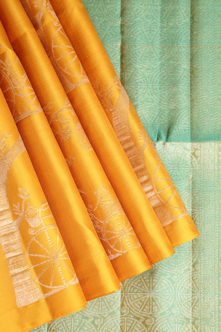 Merigold Orange Soft Silk Saree with Gold Zari Jacquard view 1