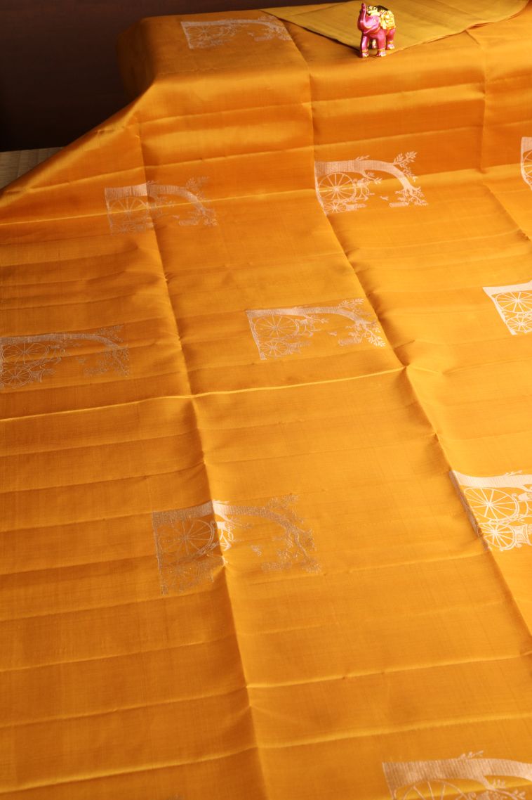 Merigold Orange Soft Silk Saree with Gold Zari Jacquard view 2