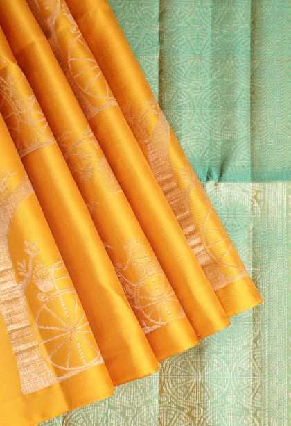 Merigold Orange Soft Silk Saree with Gold Zari Jacquard