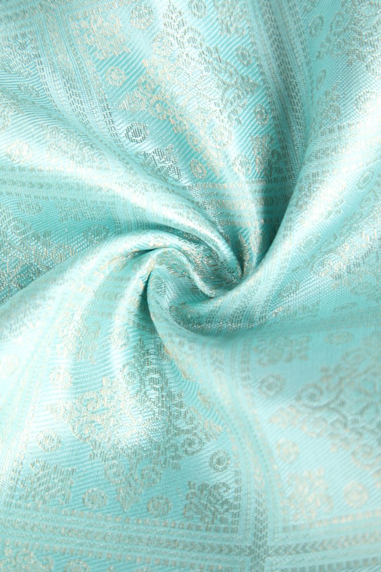 Sapphire Blue Kanchipuram Silk Sarees with Gold Zari Kolam Pattern view 4