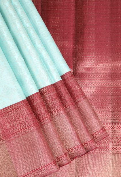 Sapphire Blue Kanchipuram Silk Sarees with Gold Zari Kolam Pattern