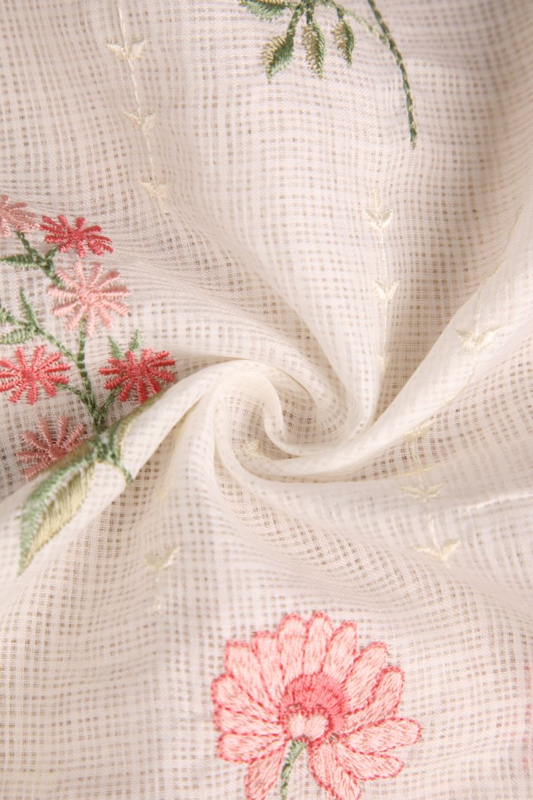 Cream White Manipuri Cotton Sarees with Without Zari Zari Floral Patterns view 4