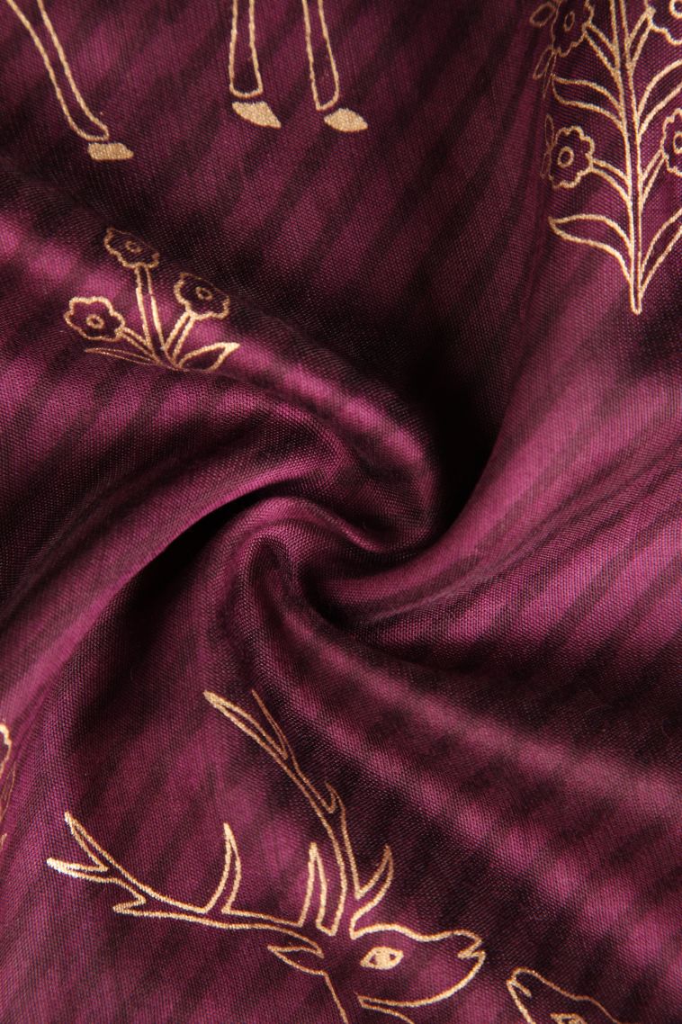 Magenta Purple Semi Raw Silk Printed with Without Zari Zari Animal  Mottif view 4