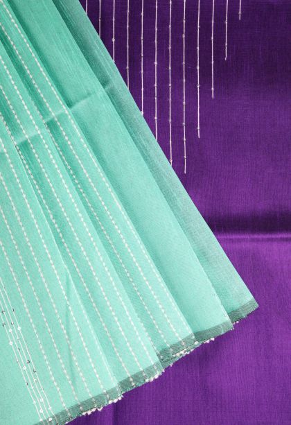 Sky Blue Jute Sarees with Thread Zari Thred Weaving