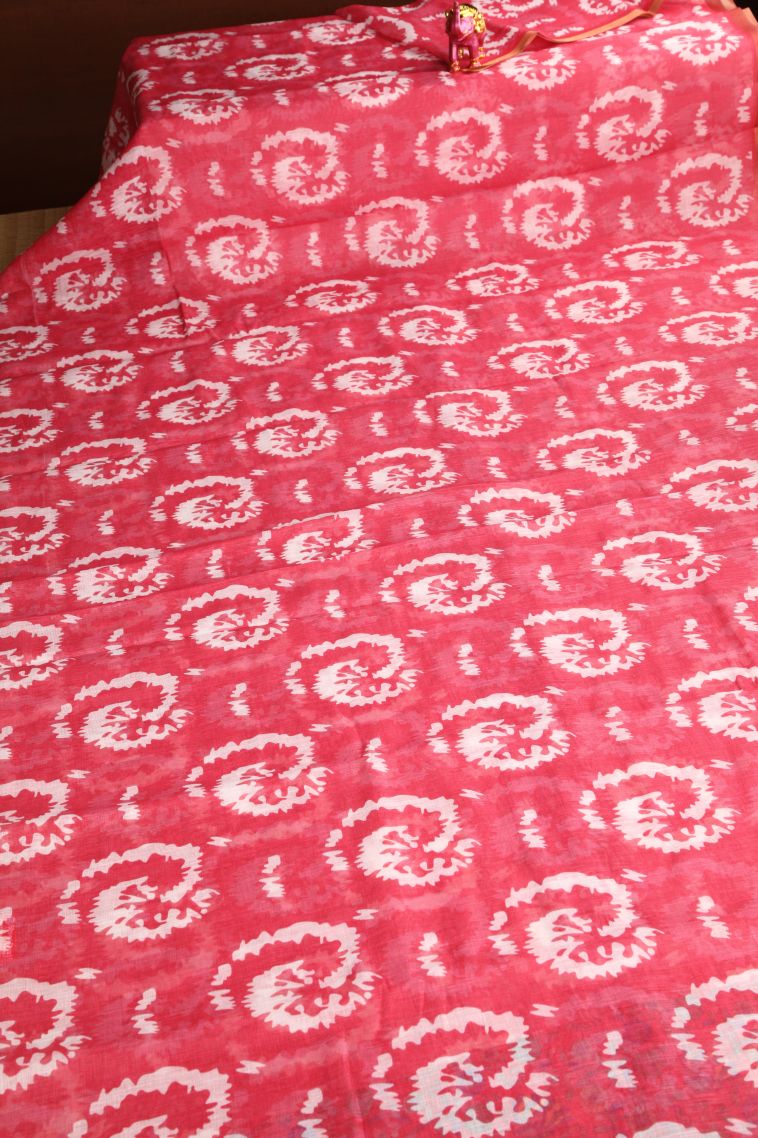 Strawberry Pink Linen Saree with Without Zari Zari Pathik Motifs view 2