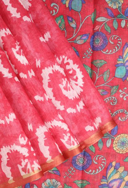 Strawberry Pink Linen Saree with Without Zari Zari Pathik Motifs