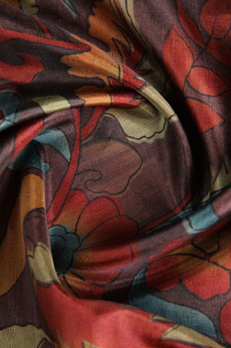 Cinnamon Brown Semi Tussar Silk with Gold Zari Floral Patterns view 4