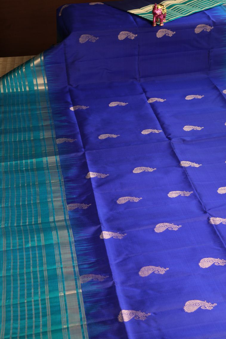 Lapis Blue Soft Silk Saree with Gold Zari Manga view 2