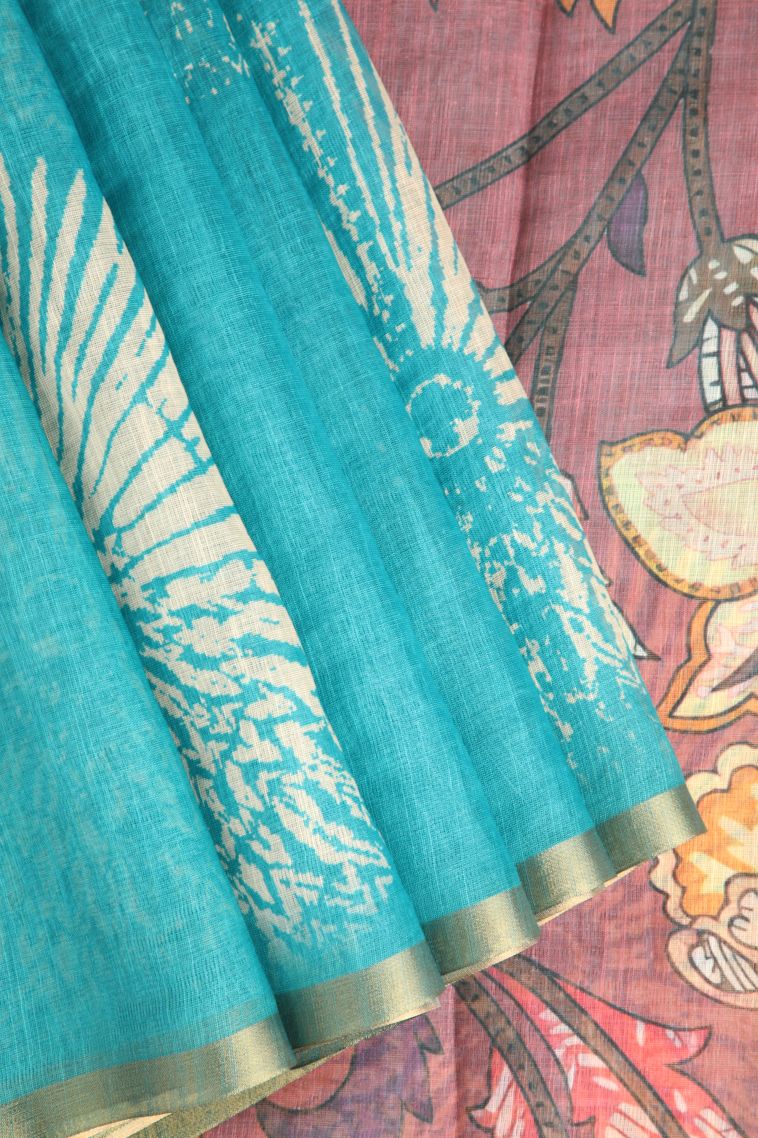 Sky Blue Linen Saree with Without Zari Zari Circle Mottif view 1