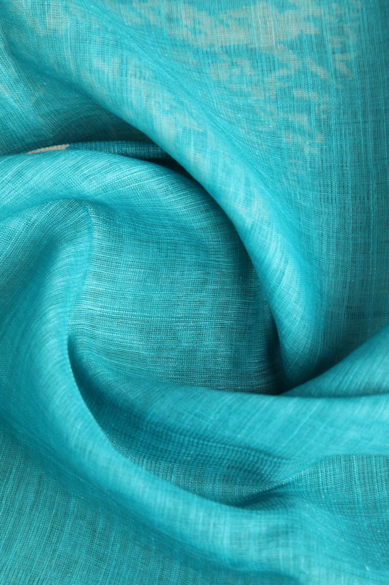 Sky Blue Linen Saree with Without Zari Zari Circle Mottif view 4