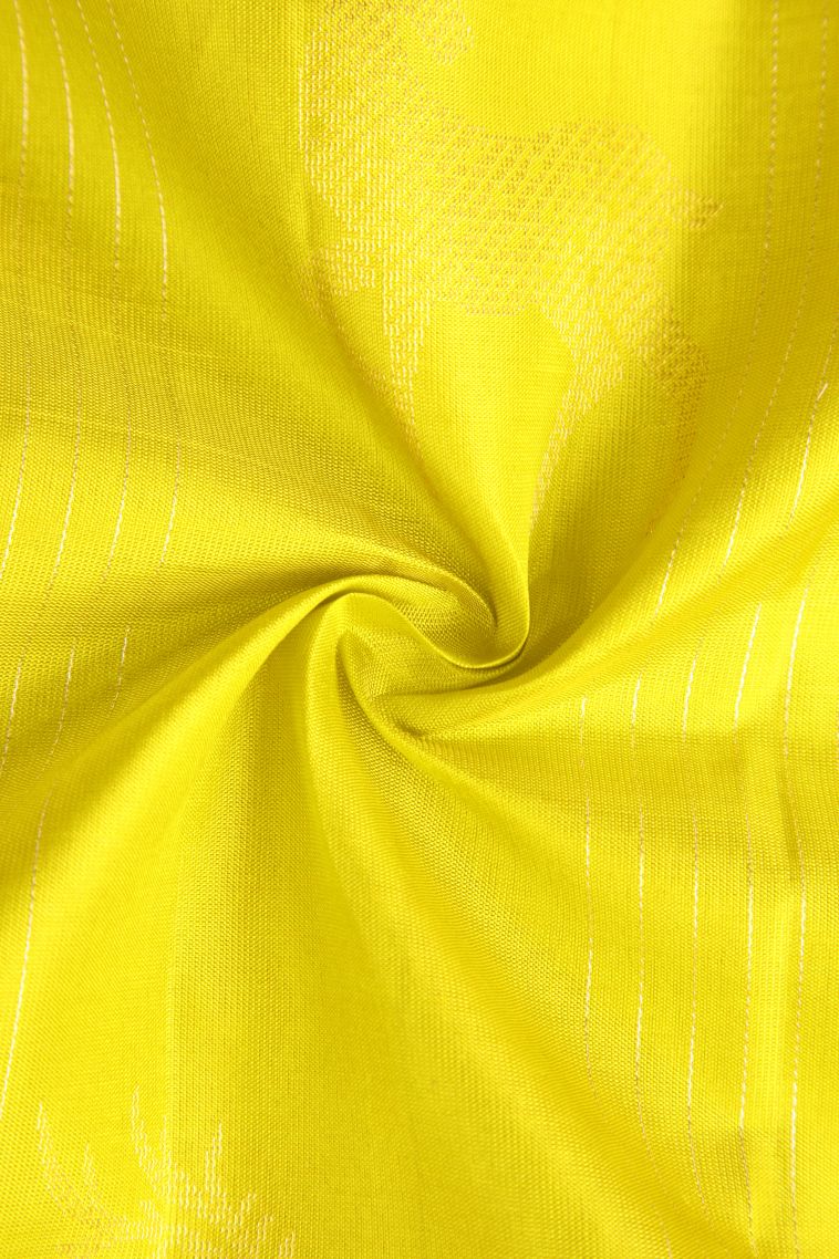 Lemon Yellow Soft Silk Saree with Gold And Silver Zari Animal  Mottif view 4