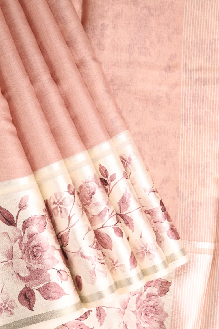 Salmon Pink Jute Sarees with Silver Zari Plain view 1