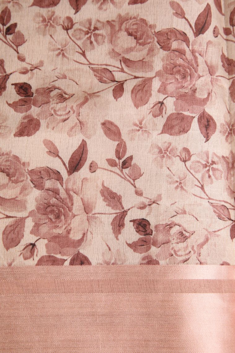 Salmon Pink Jute Sarees with Silver Zari Plain view 3