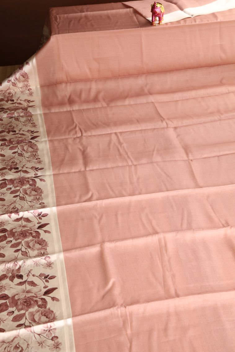 Salmon Pink Jute Sarees with Silver Zari Plain view 2