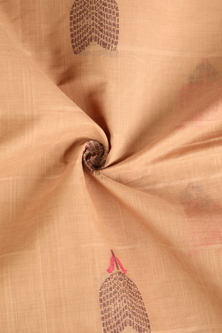 Sepia Yellow Pure Handloom Kovai Cotton with Without Zari Zari Floral Puttas view 4