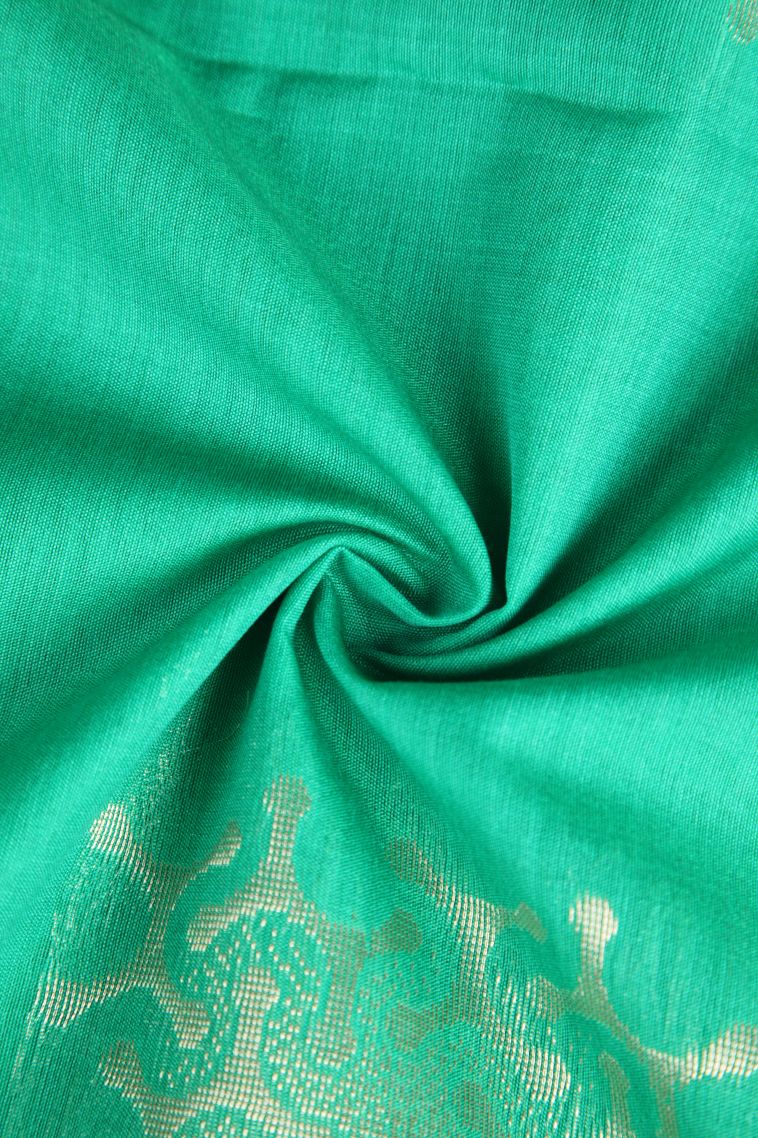 Seafoam Green Silk Cotton Sarees with Silver Zari Geometric Shapes view 4