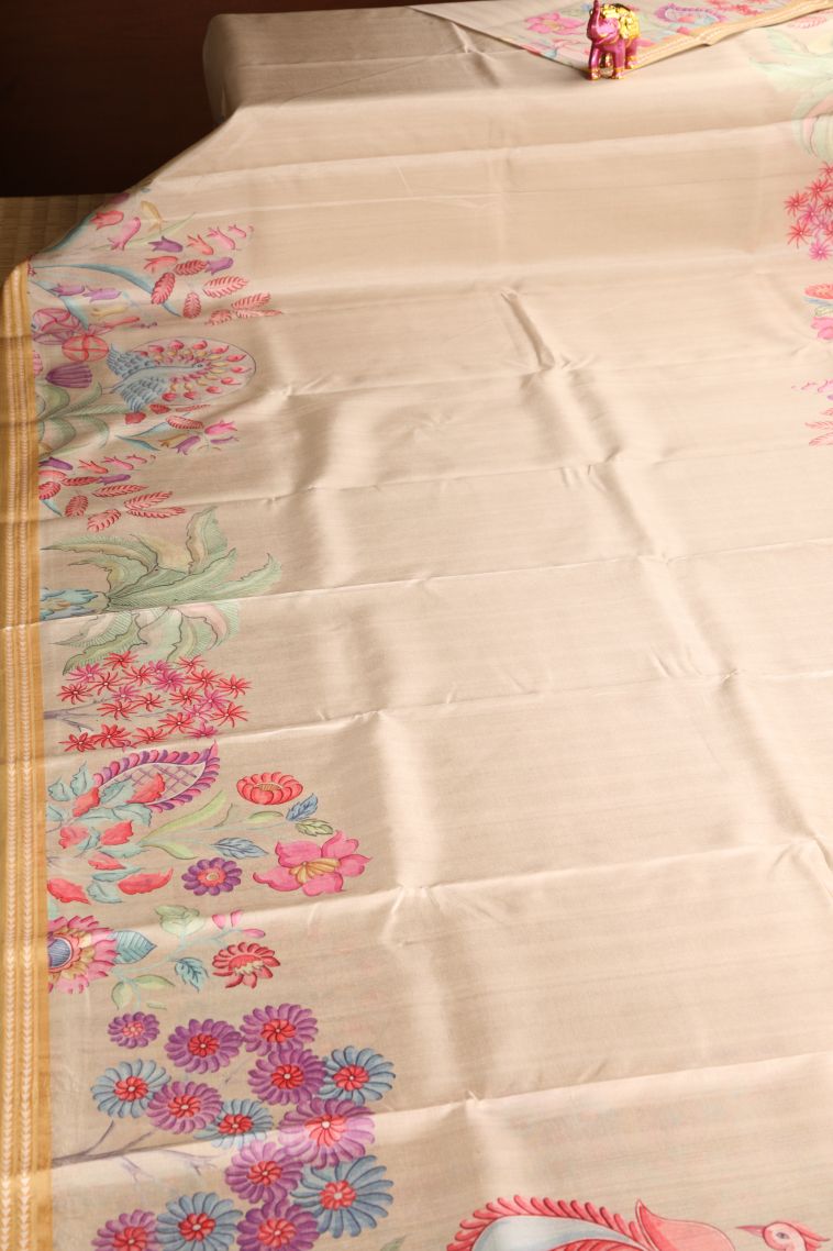 Vanilla Custard Yellow Semi Tussar Silk with Without Zari Zari Floral Patterns view 2