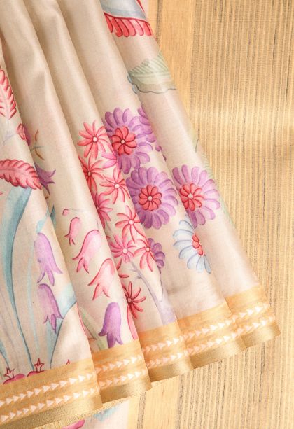 Vanilla Custard Yellow Semi Tussar Silk with Without Zari Zari Floral Patterns