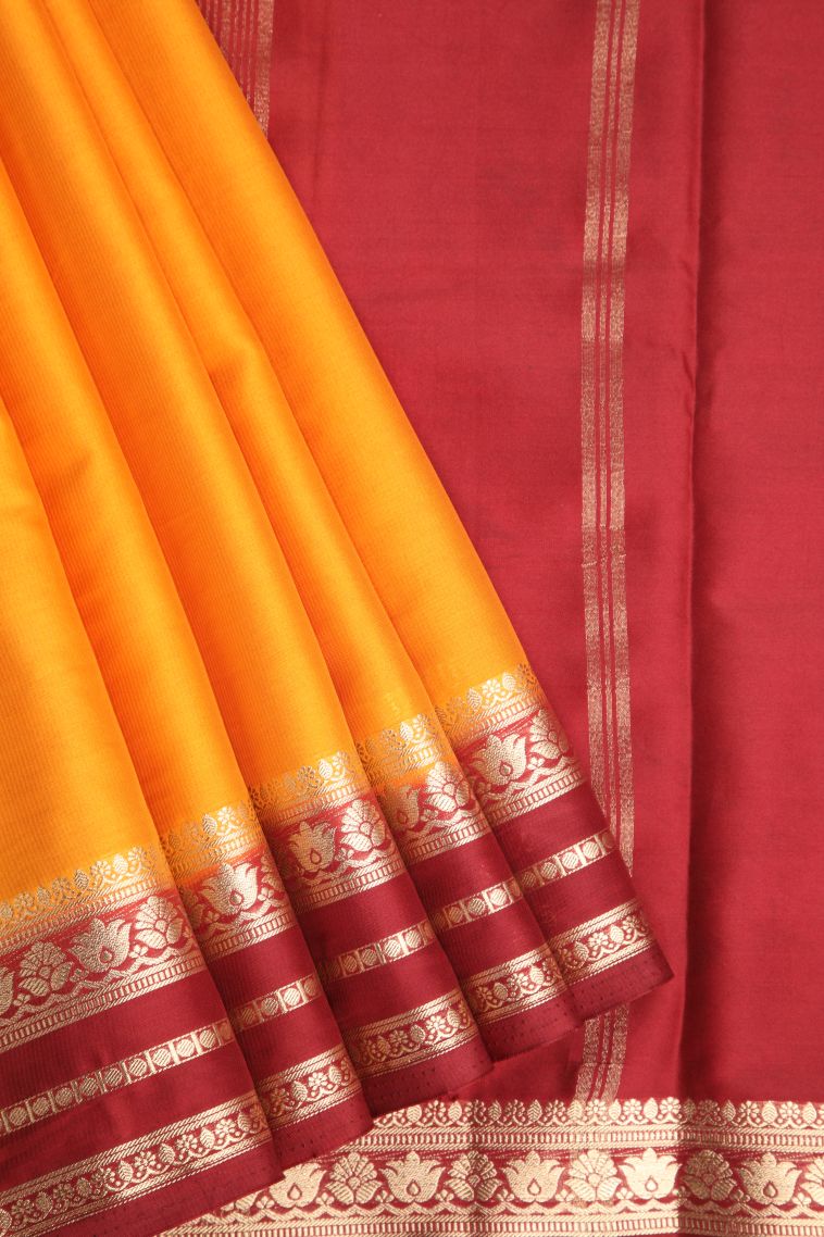 Merigold Orange Fancy Saree with Gold Zari Plain