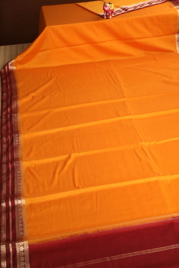 Merigold Orange Fancy Saree with Gold Zari Plain view 2