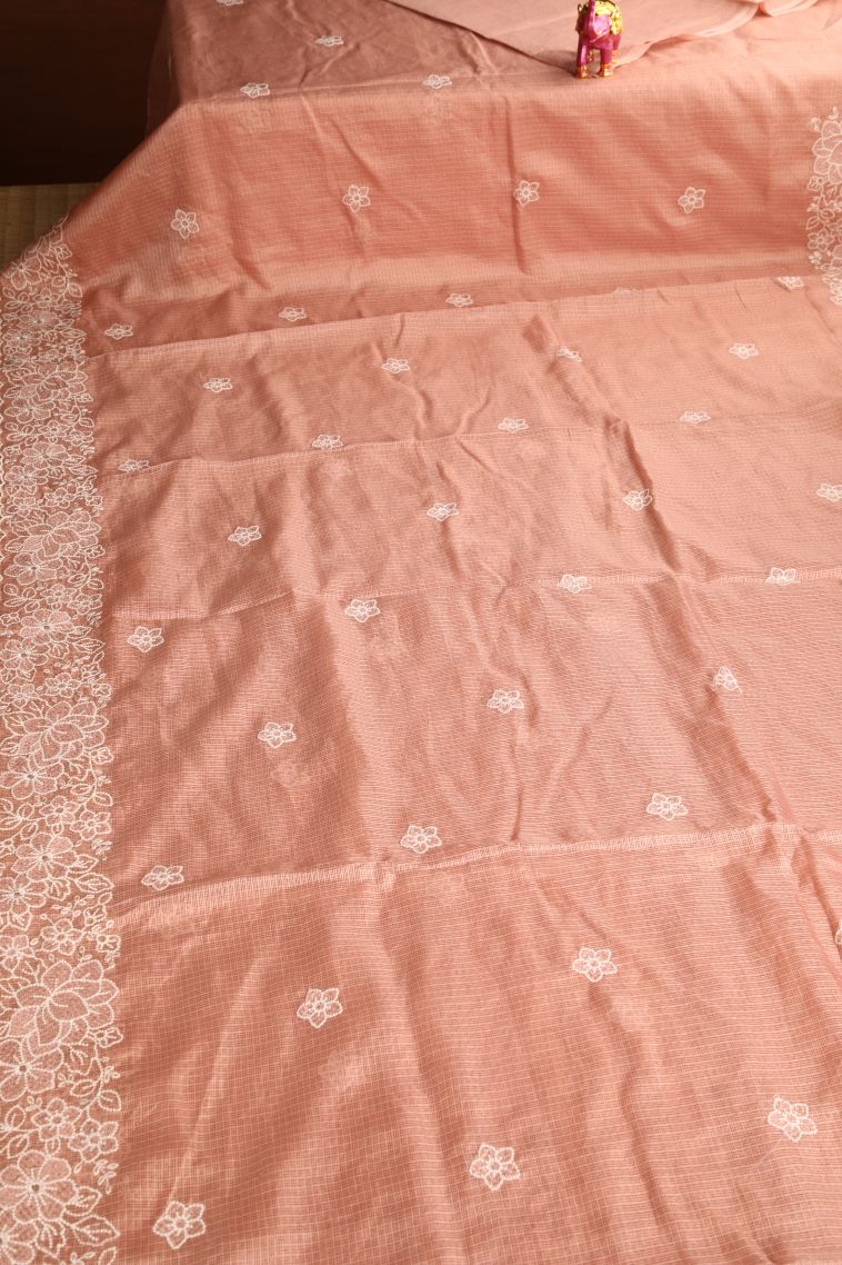 Cantaloupe Orange Manipuri Cotton Sarees with Without Zari Zari Floral Puttas view 2
