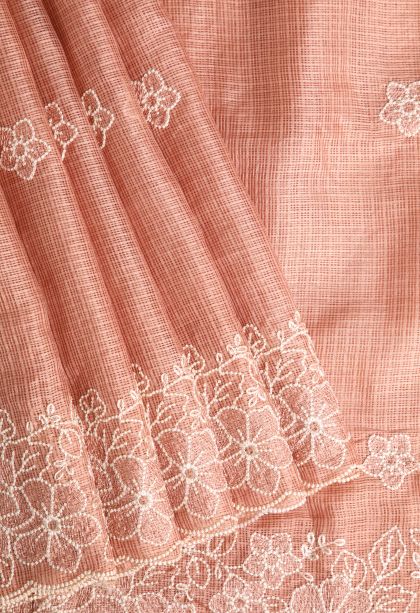 Cantaloupe Orange Manipuri Cotton Sarees with Without Zari Zari Floral Puttas