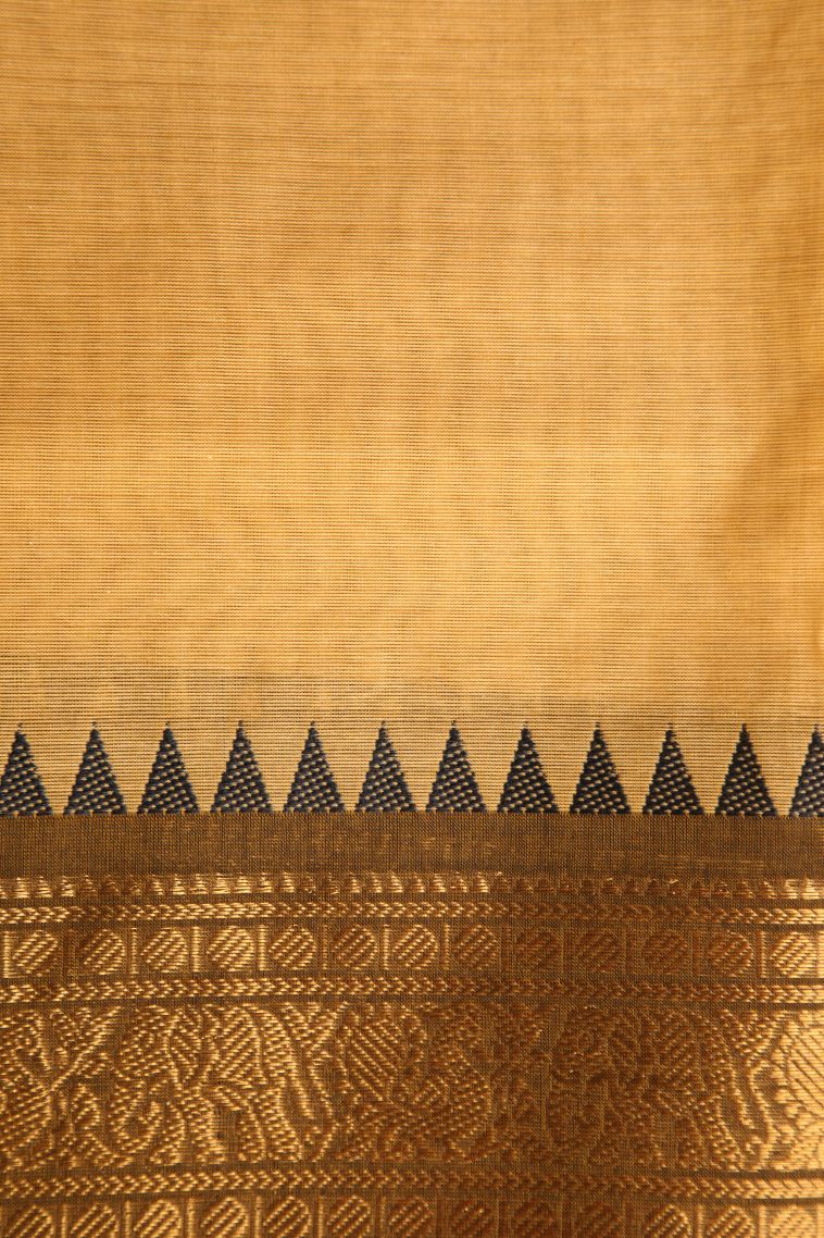 Shortbread Yellow Chettinad Cotton Sarees with Gold Zari Plain With Border view 3