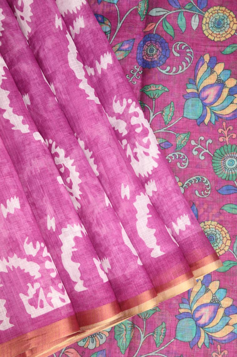 Bubblegum Pink Linen Saree with Without Zari Zari Pathik Motifs view 1
