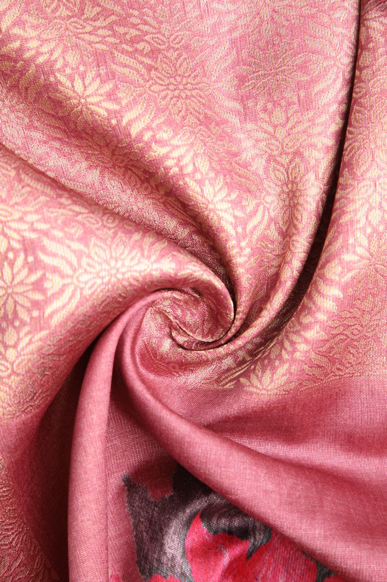 Crepe Pink Tussar Saree with Antic Zari Floral Puttas view 4