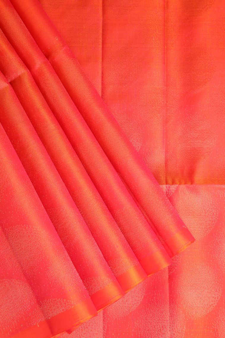 Strawberry Pink Soft Silk Saree with Gold Zari Circle Mottif view 1